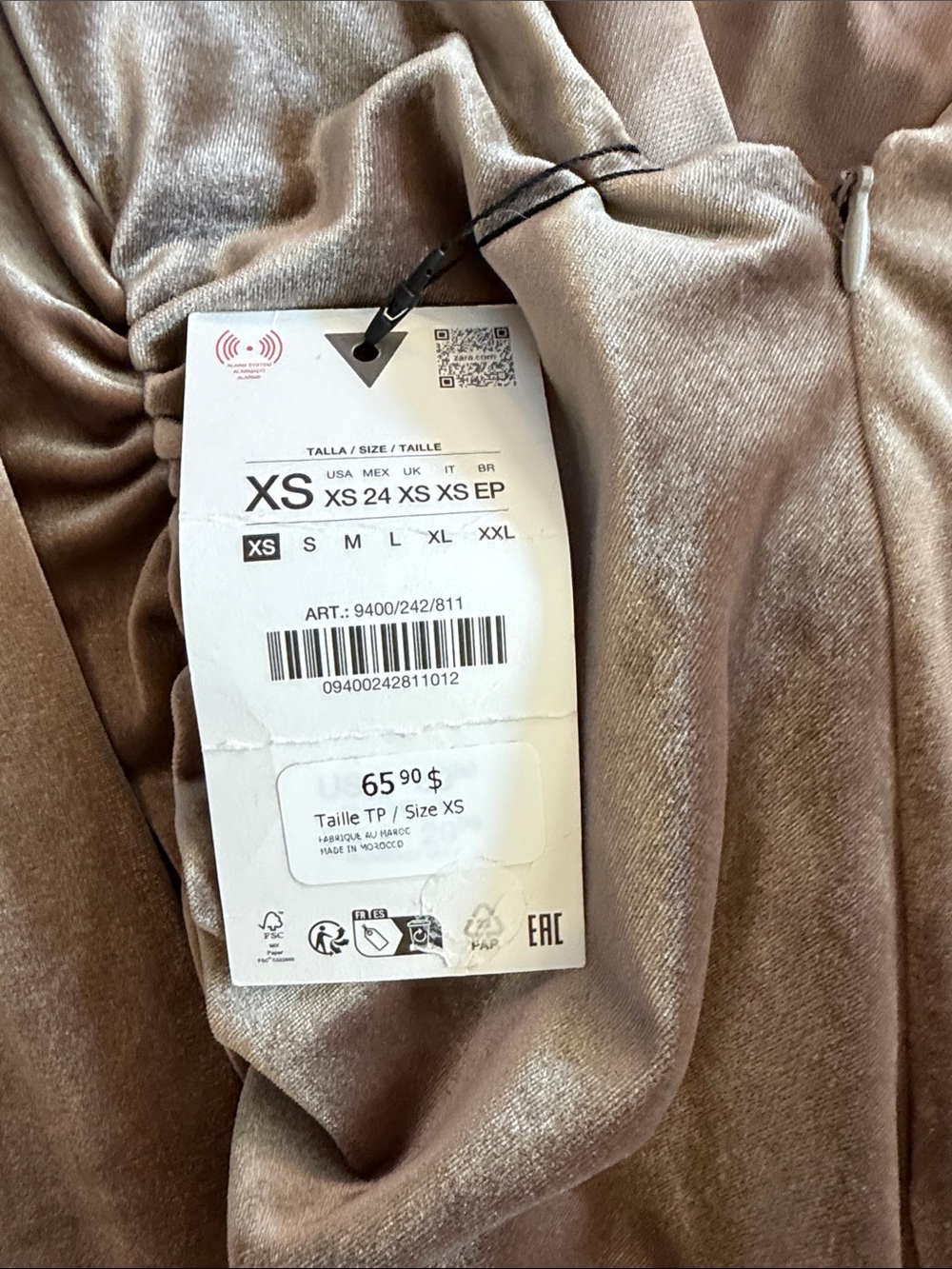 Zara Long Sleeve Ruched Velvet Maxi Dress in Taupe - Picture 9 of 11